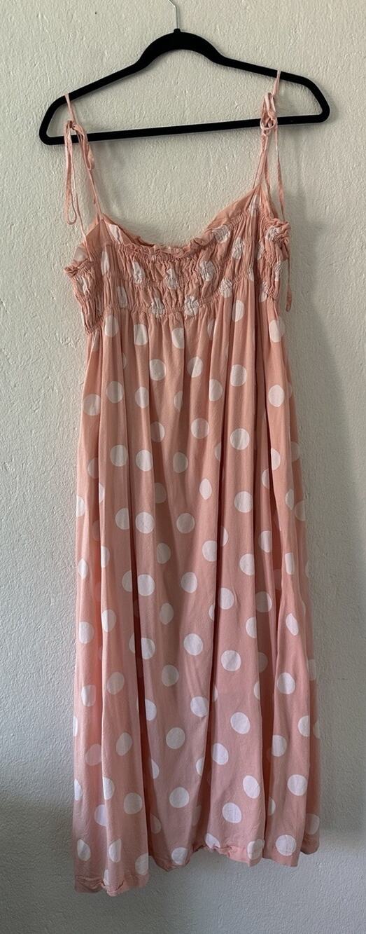 Petal & Pup Pink Polka Dot Midi Dress Smocked Strappy Flowy Cottagecore Boho 10